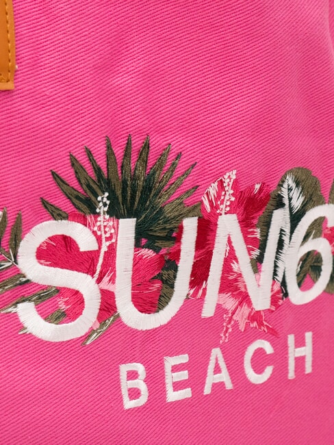 LOGO BEACH Torba plażowa z pł&oacute;tna fuksja - Torby damskie