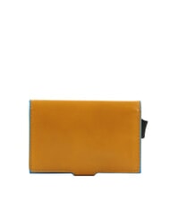 PIQUADRO BLUE SQUARE Sk&oacute;rzany i metalowy uchwyt na karty kredytowe Ż&oacute;łty - Portfele męskie - 3