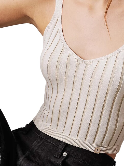 CK JEANS Bawełniany top typu bralette kość słoniowa / pelikan - Koszulki i topy damskie