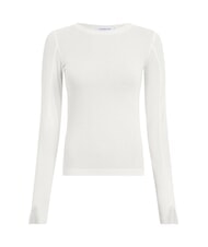 CALVIN KLEIN CK JEANS Sweter bawełniany z okrągłym dekoltem kość słoniowa - Koszulki damskie - 4