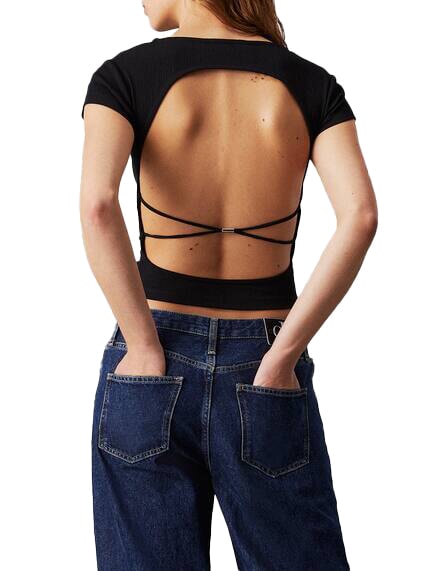 CK JEANS Koszulka z odkrytymi plecami i skrzyżowanymi ramiączkami ck czarny - Koszulki i topy damskie