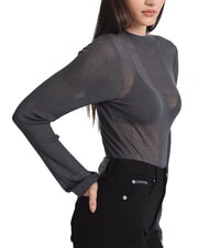 CALVIN KLEIN CK JEANS Przezroczysty sweter z okrągłym dekoltem heban - Koszulki damskie - 3