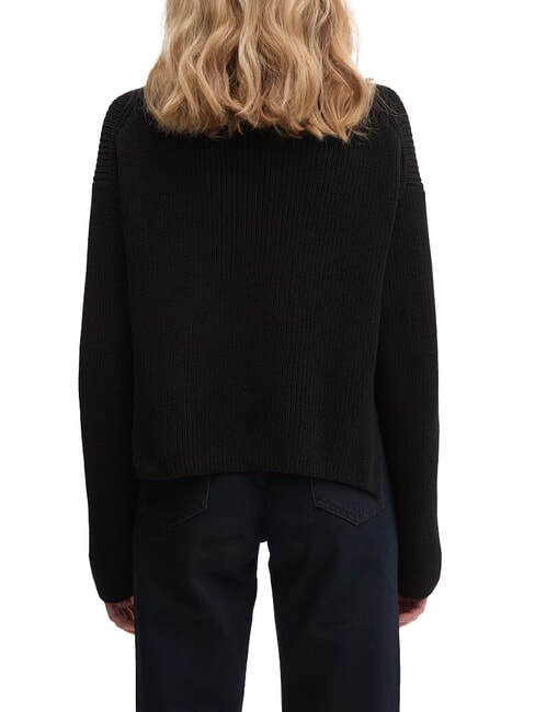 CK JEANS Luźny bawełniany sweter z golfem ck czarny - Koszulki damskie