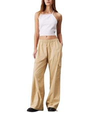 CALVIN KLEIN CK JEANS Spodnie cargo bawełniane blady khaki - Spodnie damskie - 4