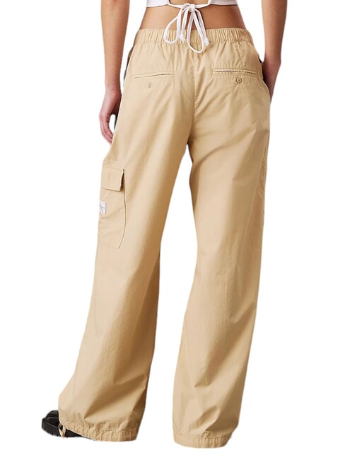 CK JEANS Spodnie cargo bawełniane blady khaki - Spodnie damskie