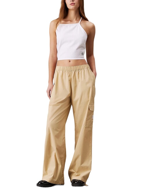 CK JEANS Spodnie cargo bawełniane blady khaki - Spodnie damskie