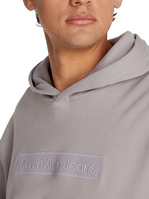 CK JEANS Bluza z kapturem z logo w pudełku mewa szara - Bluzy męskie