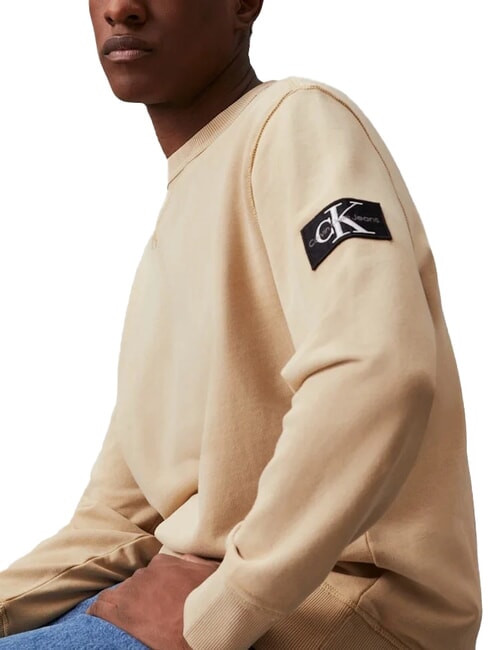 CK JEANS Bluza bawełniana z okrągłym dekoltem blady khaki - Bluzy męskie