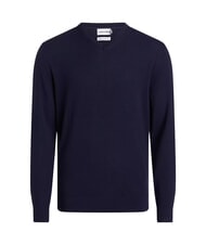 CALVIN KLEIN CK Wełniany sweter z dekoltem w serek, regularny kr&oacute;j nocne niebo - Koszulki męskie - 4