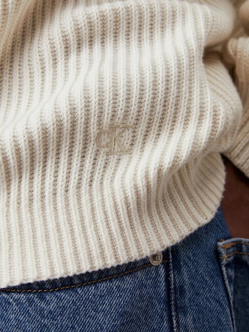CK JEANS Sweter żebrowany z okrągłym dekoltem kość słoniowa - Koszulki męskie