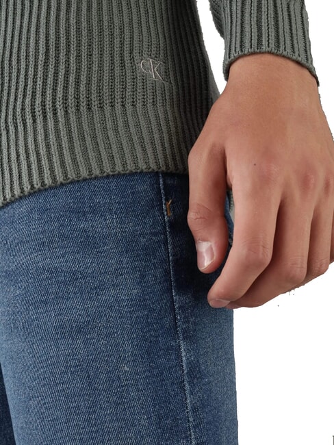 CK JEANS Sweter żebrowany z okrągłym dekoltem nieskończona szarość - Koszulki męskie