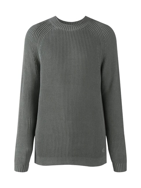 CK JEANS Sweter żebrowany z okrągłym dekoltem nieskończona szarość - Koszulki męskie