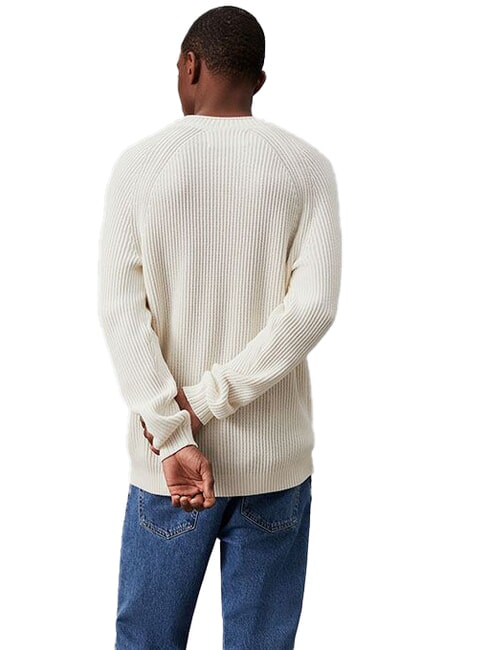 CK JEANS Sweter żebrowany z okrągłym dekoltem kość słoniowa - Koszulki męskie