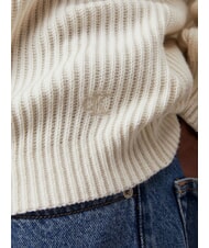 CALVIN KLEIN CK JEANS Sweter żebrowany z okrągłym dekoltem kość słoniowa - Koszulki męskie - 4