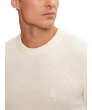 CALVIN KLEIN CK JEANS Sweter żebrowany z okrągłym dekoltem kość słoniowa - Koszulki męskie - 3