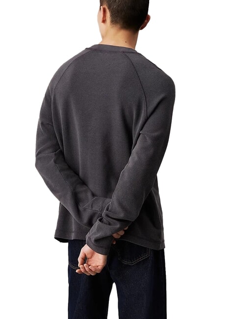 CK JEANS Koszulka z długim rękawem o splocie waflowym heban - Koszulki męskie