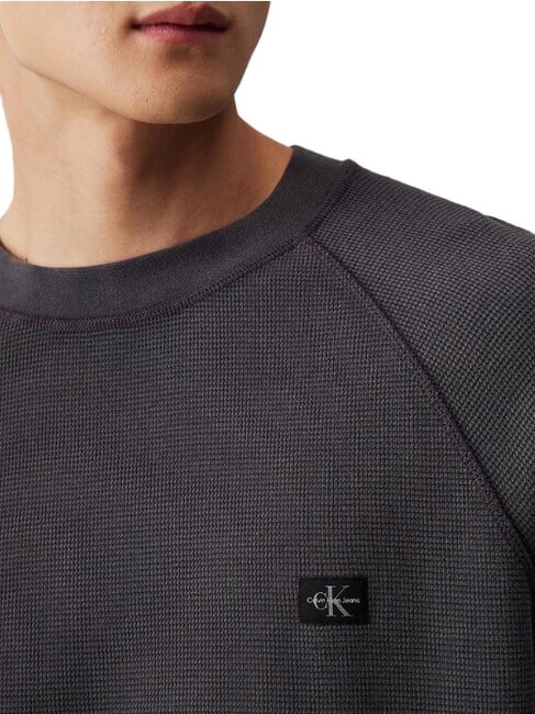 CK JEANS Koszulka z długim rękawem o splocie waflowym heban - Koszulki męskie