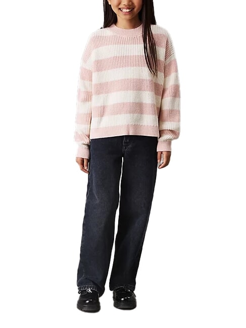CK KIDS Sweter w paski z okrągłym dekoltem bita śmietana brzoskwiniowa - Swetry dziecięce