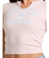GUESS JEANS LOGO CALIFORNIA Koszulka z kr&oacute;tkim rękawem i elastyczną skr&oacute;coną podkoszulką bawełna w kolorze r&oacute;żu - Koszulki i topy damskie - 3