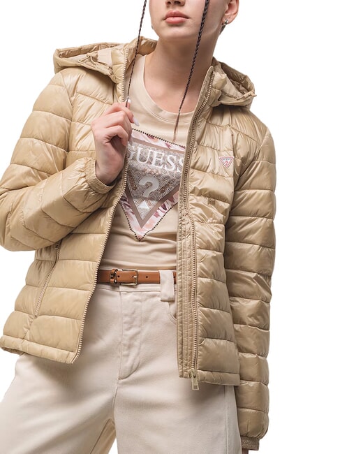PACKABLE Lekka kurtka puchowa z kapturem opalenizna safari - Kurtki puchowe damskie