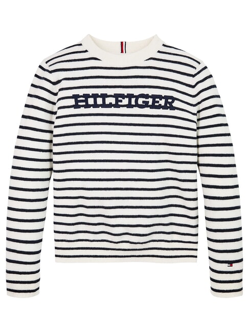 TH KIDS Sweter z okrągłym dekoltem biała podstawa / niebieski pasek - Swetry dziecięce