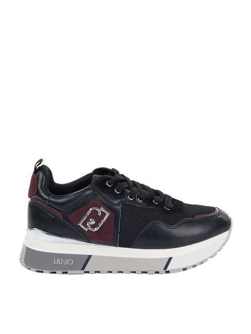MAXI WONDER 01 Trampki ze sk&oacute;ry i siateczki czarny/karmazynowy - Buty damskie