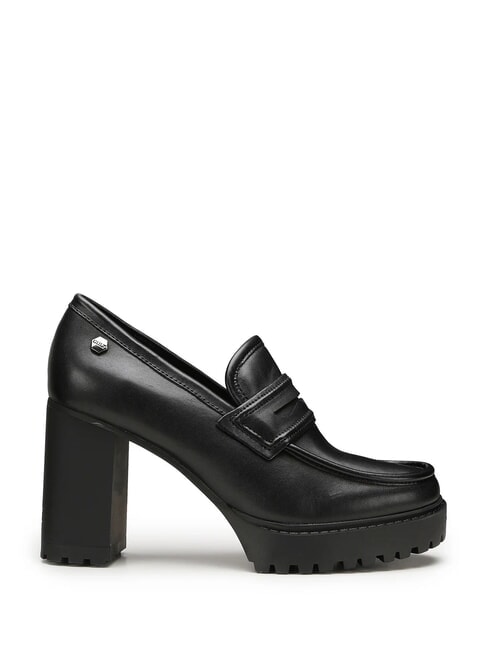 JAGGER 4107 Sk&oacute;rzane mokasyny na wysokim obcasie czarny - Buty damskie