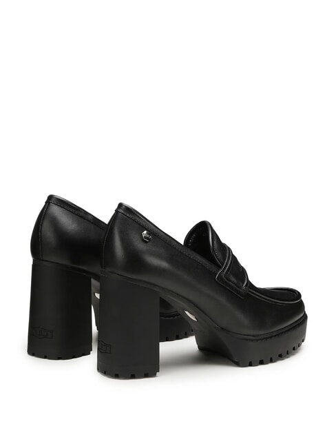 JAGGER 4107 Sk&oacute;rzane mokasyny na wysokim obcasie czarny - Buty damskie
