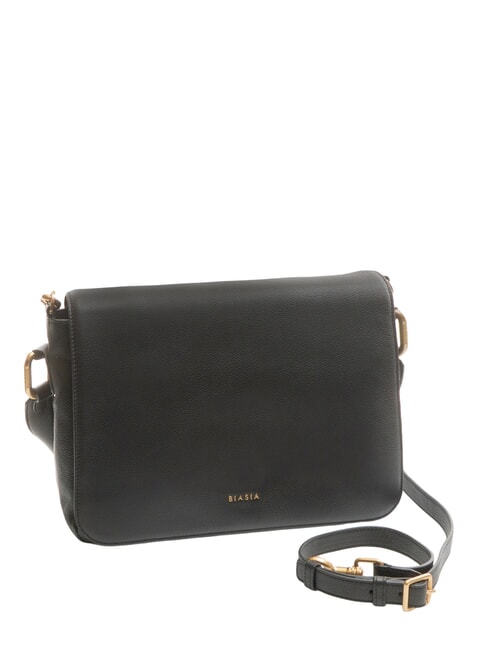 NOVEAU Sk&oacute;rzana torba na ramię z klapką czarny - Torby damskie