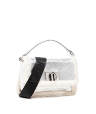 FURLA 1927 SOFT Mała torebka z paskiem na ramię biała bawełna + kolor srebrny + czarny - Torby damskie - 2