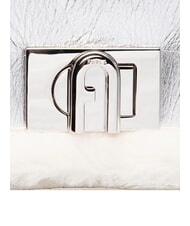 FURLA 1927 SOFT Mała torebka z paskiem na ramię biała bawełna + kolor srebrny + czarny - Torby damskie - 4