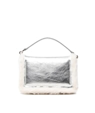 FURLA 1927 SOFT Mała torebka z paskiem na ramię biała bawełna + kolor srebrny + czarny - Torby damskie - 5