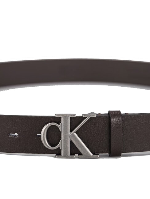 CK HARDWARE Pasek sk&oacute;rzany ck ciemnobrązowy/antyczne srebro - Paski
