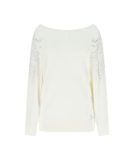 GUESS BAT SLEEVE LORETTA Luźny sweter z dekoltem w ł&oacute;dkę - Koszulki damskie