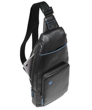 PIQUADRO BLUE SQUARE Sk&oacute;rzana torba-plecak na ramię z uchwytem na mini tablet Czarny - Torby na ramię męskie - 6