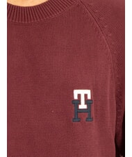 TOMMY HILFIGER TH Bawełniany sweter z okrągłym dekoltem i haftowanym logo głęboko czerwony - Koszulki męskie - 3