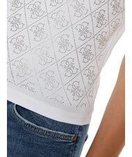 GUESS MOCK NECK ALL OVER 4G Koszulka o dopasowanym kroju z kryształkami czysto biały - Koszulki i topy damskie - 4