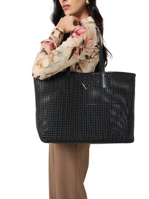 BRIGITTA Torba typu shopper z tkaniny z kopert&oacute;wką CZARNY - Torby damskie