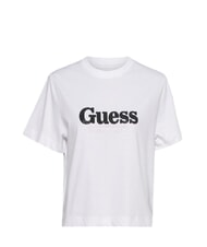 GUESS TOUR DATES Koszulka bawełniana czysto biały - Koszulki i topy damskie - 3