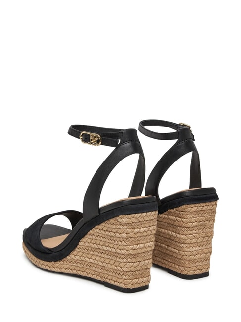 TH MONOGRAM Wysokie sk&oacute;rzane sandały na koturnie czarny - Buty damskie