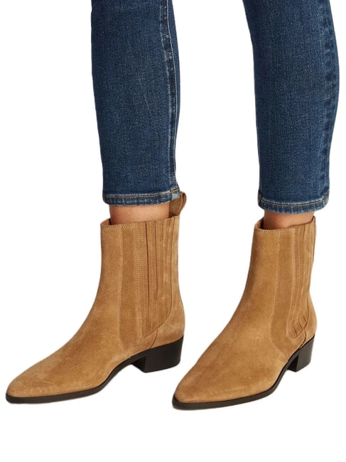 COWBOY CHELSEA Zamszowe botki z noskiem w szpic khaki - Buty damskie