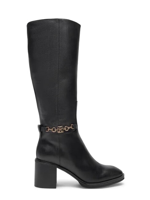 TH CHAIN Wysokie sk&oacute;rzane buty z łańcuchem czarny - Buty damskie
