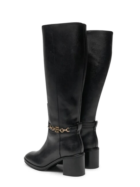 TH CHAIN Wysokie sk&oacute;rzane buty z łańcuchem czarny - Buty damskie
