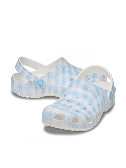 CLASSIC GINGHAM Damskie kapcie sabot z nadrukiem biało-niebieski - Buty damskie