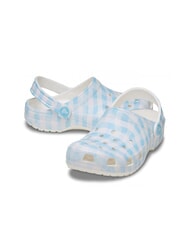 CROCS CLASSIC GINGHAM Damskie kapcie sabot z nadrukiem biało-niebieski - Buty damskie - 5