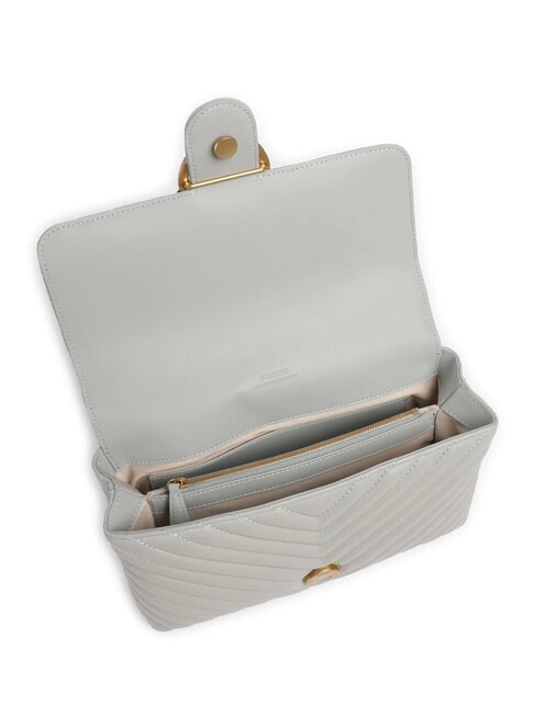 CLASSIC LADY LOVE BAG Worek typu puff w jodełkę perłowo-szaro-antyczne złoto - Torby damskie