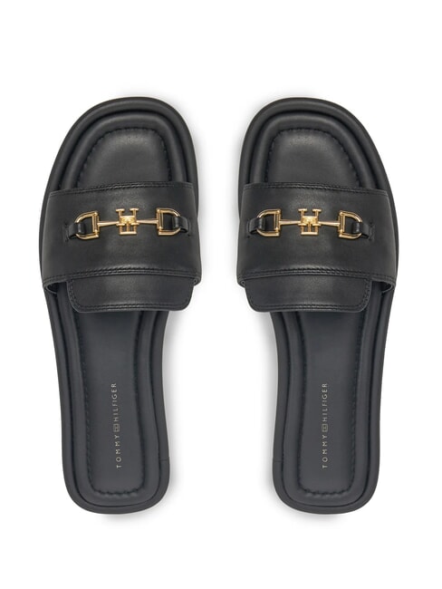 TH Sk&oacute;rzane kapcie z logo czarny - Buty damskie
