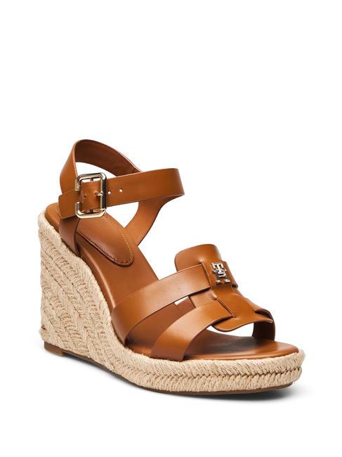 TH Sandały sk&oacute;rzane na wysokim koturnie espadryle koniakowy brąz - Buty damskie
