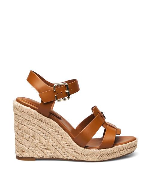TH Sandały sk&oacute;rzane na wysokim koturnie espadryle koniakowy brąz - Buty damskie