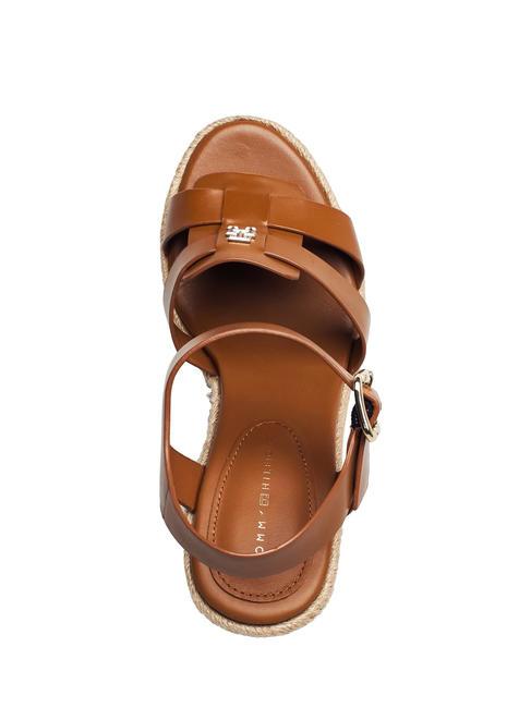 TH Sandały sk&oacute;rzane na wysokim koturnie espadryle koniakowy brąz - Buty damskie
